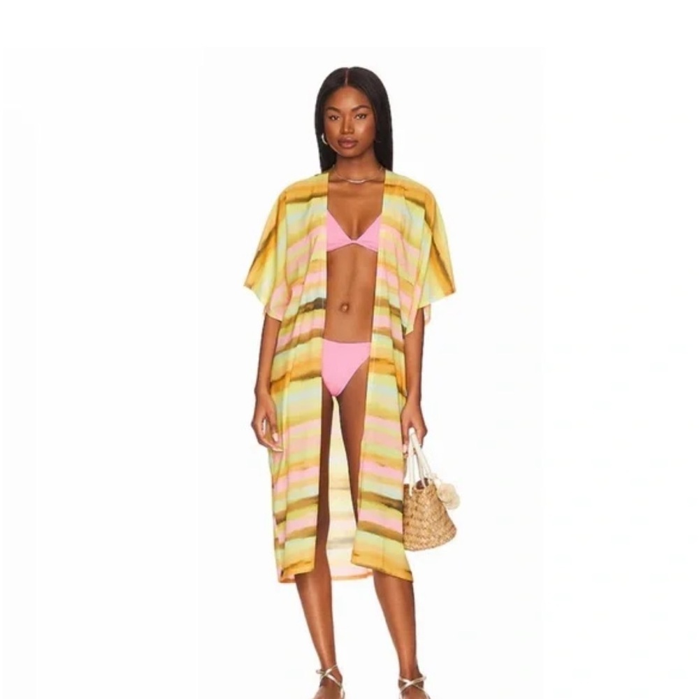 🌅 REVOLVE Plush Apparel “Sunset Stripe” Kimono‎ Cover-Up L 💕 Resort Chic